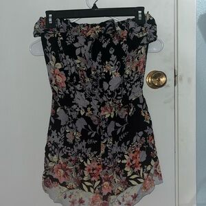 BLACK WITH FLORAL ROMPER STRAPLESS